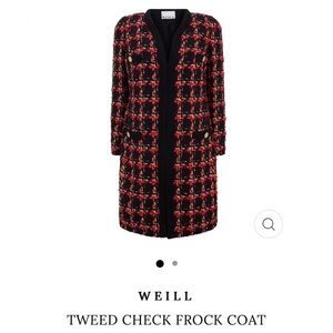WEILL TWEED CHECK FROCK COAT Collarless Braided Edge Trim Sz US 8
